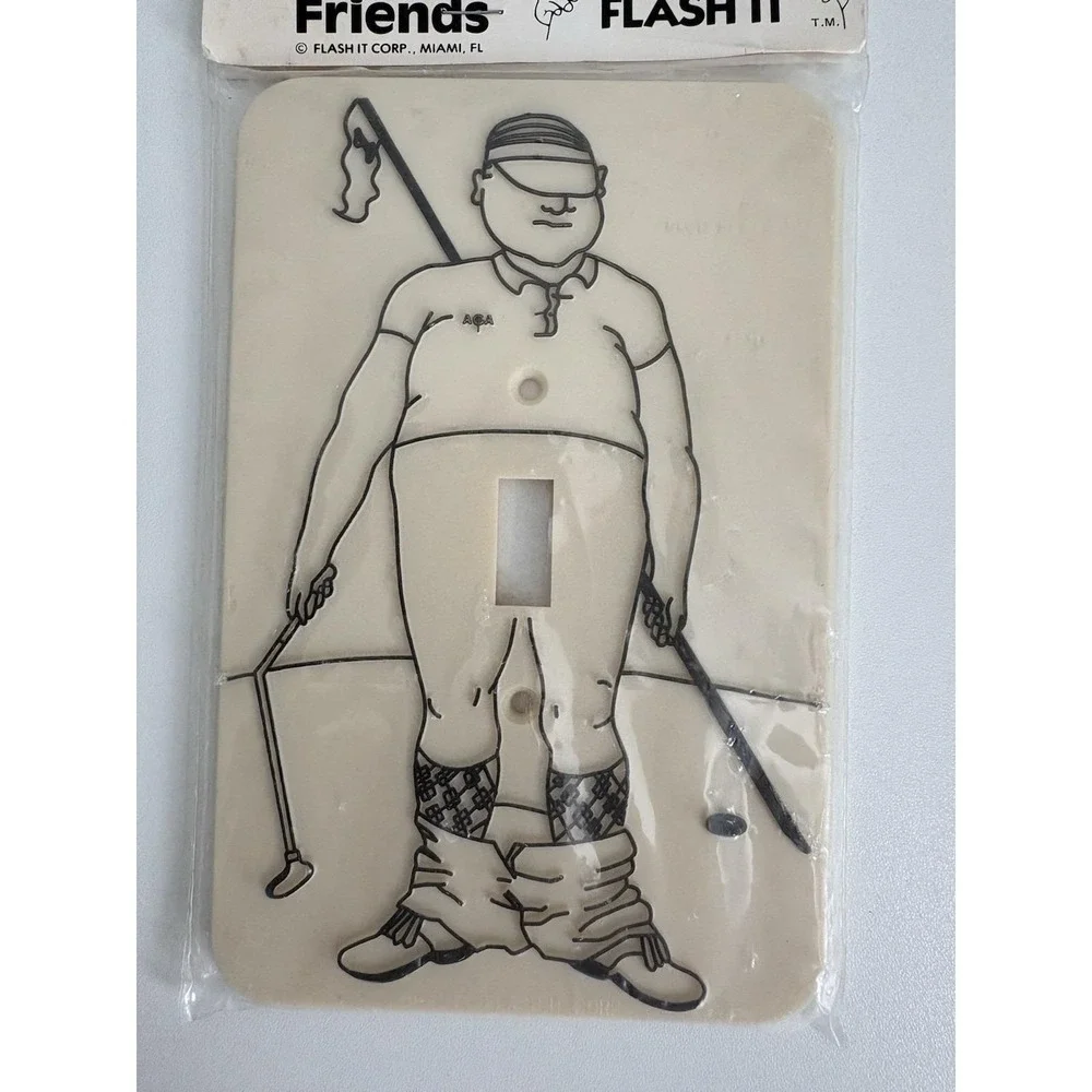 Vintage 1976 Flash It Corp Golfer Light Switch Plate Cover NOS Novelty Gag Gift